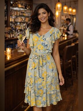 Sky and Sand Women's Floral Flutter Sleeve Dress Size S Multicolor
